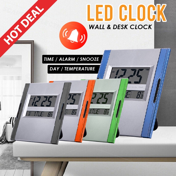 Digital LED Alarm Clock with Temperature Display Snooze Day Date Table ...