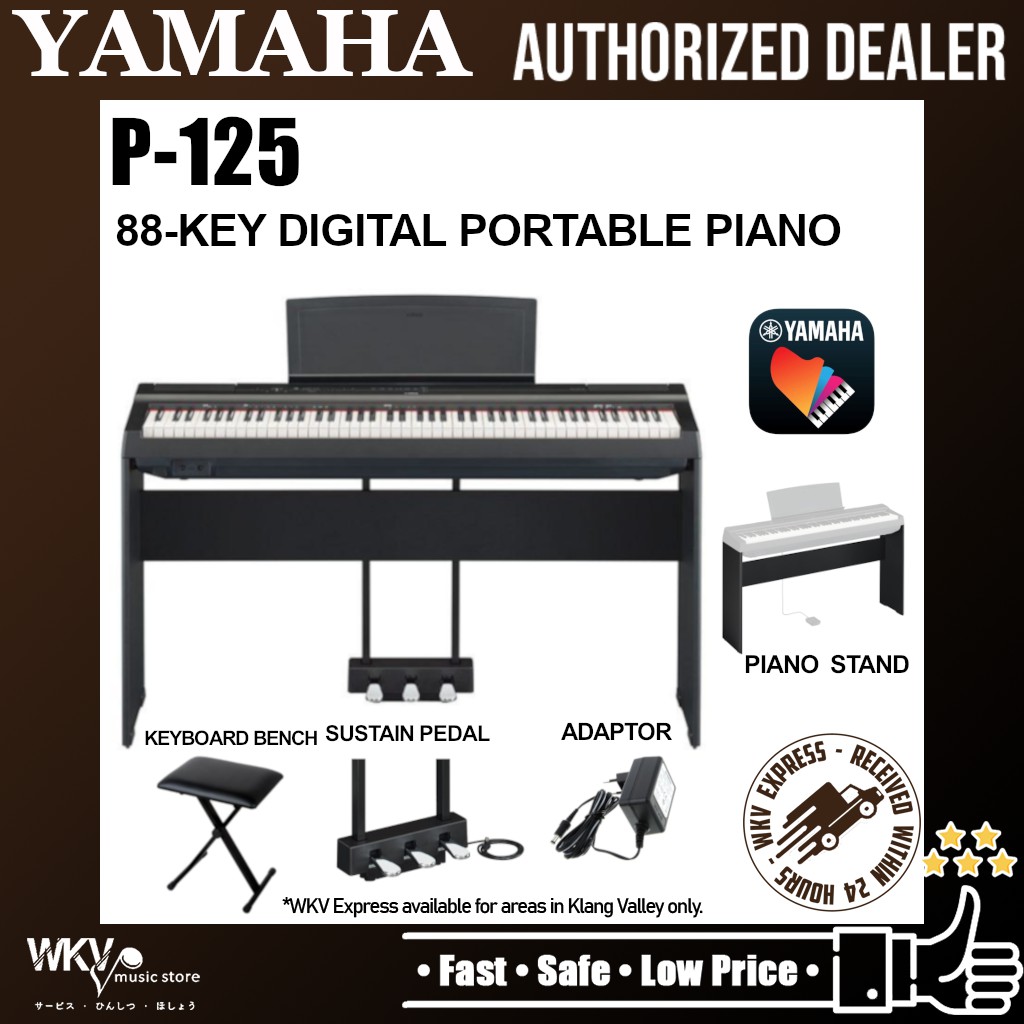 Yamaha P125 88-keys Digital Piano With Keyboard Bench - Black (p-125 