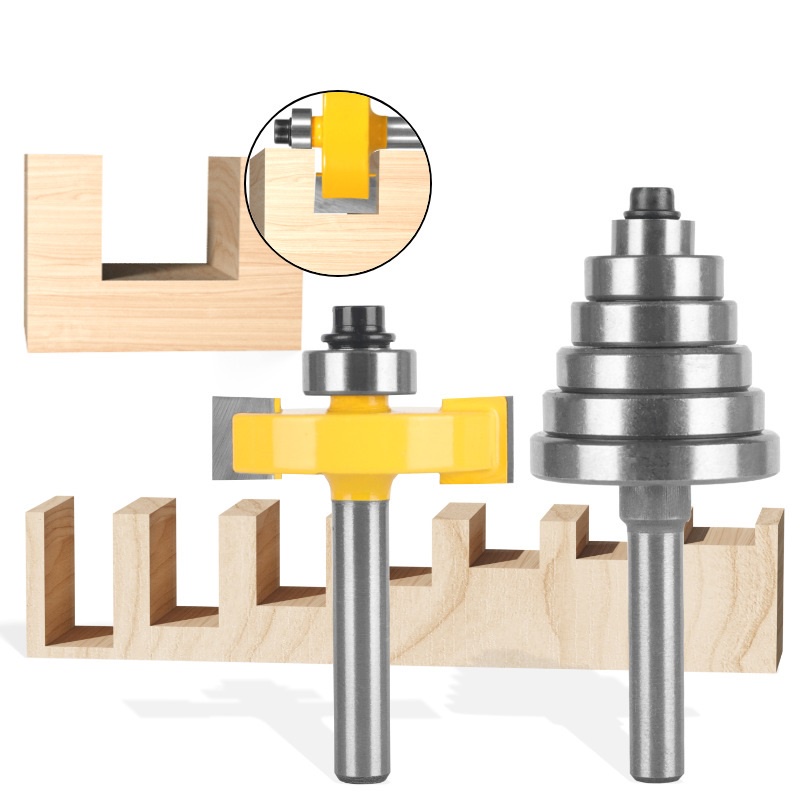 1/4 Shank Double Flutes 6 Bearings Rabbet Router Bits Set 1/4柄双刃6滚珠T型铣刀 ...