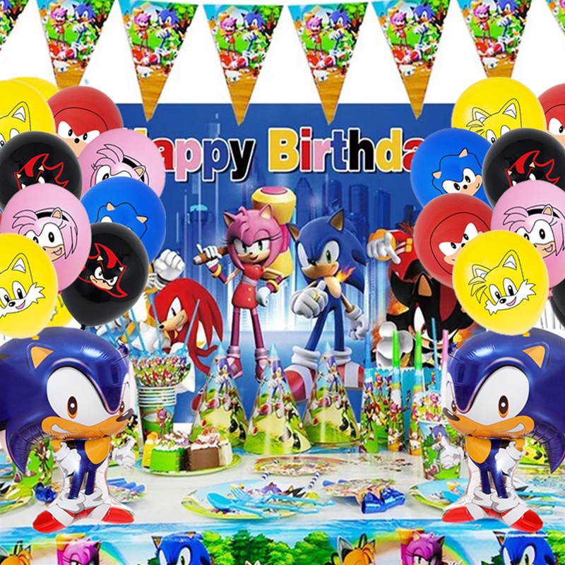 Happy Birthday Balloon Set Sonic The Hedgehog Banner Cake Topper 