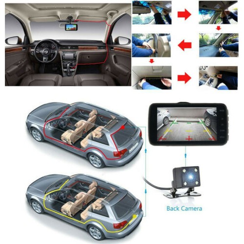 4'' 1080P Dual Lens Car DVR Dash Cam Video Recorder Front Rear Camera G ...