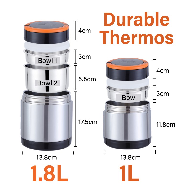 1.8/2.2L Thermos Lunch Box for Hot Food Stainless Steel Insulated