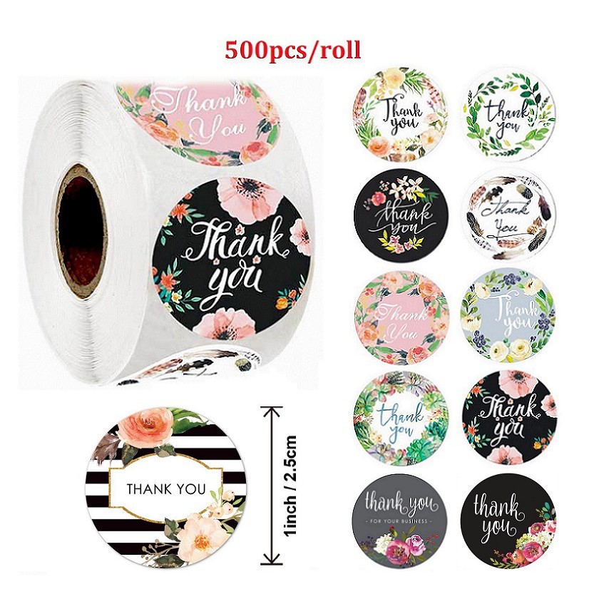500pcs/roll Thank You Flower Round Seal Stickers Handmade Seal Label ...