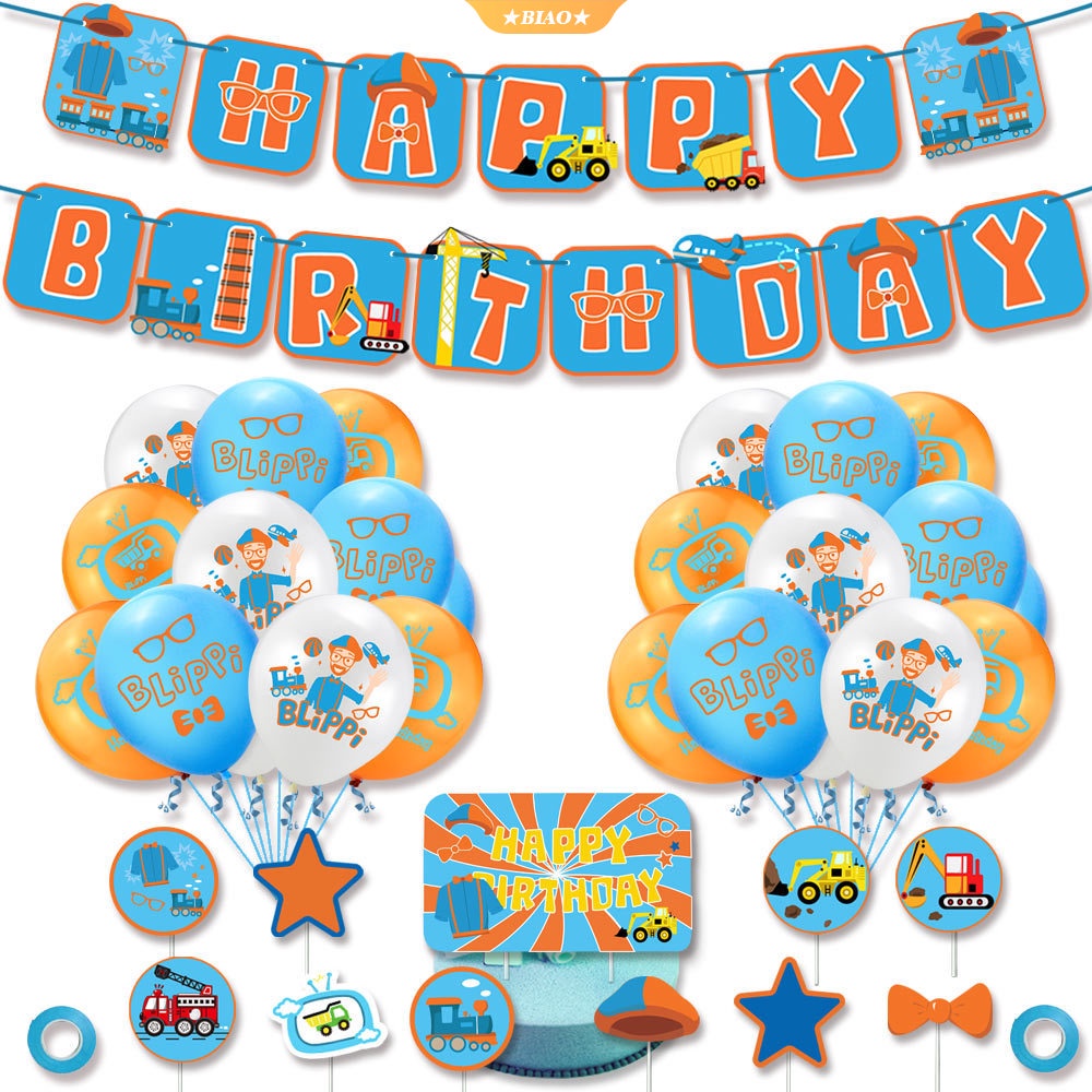 Kawaii Anime Blippi Design Party Decorations Foil Balloons Happy ...