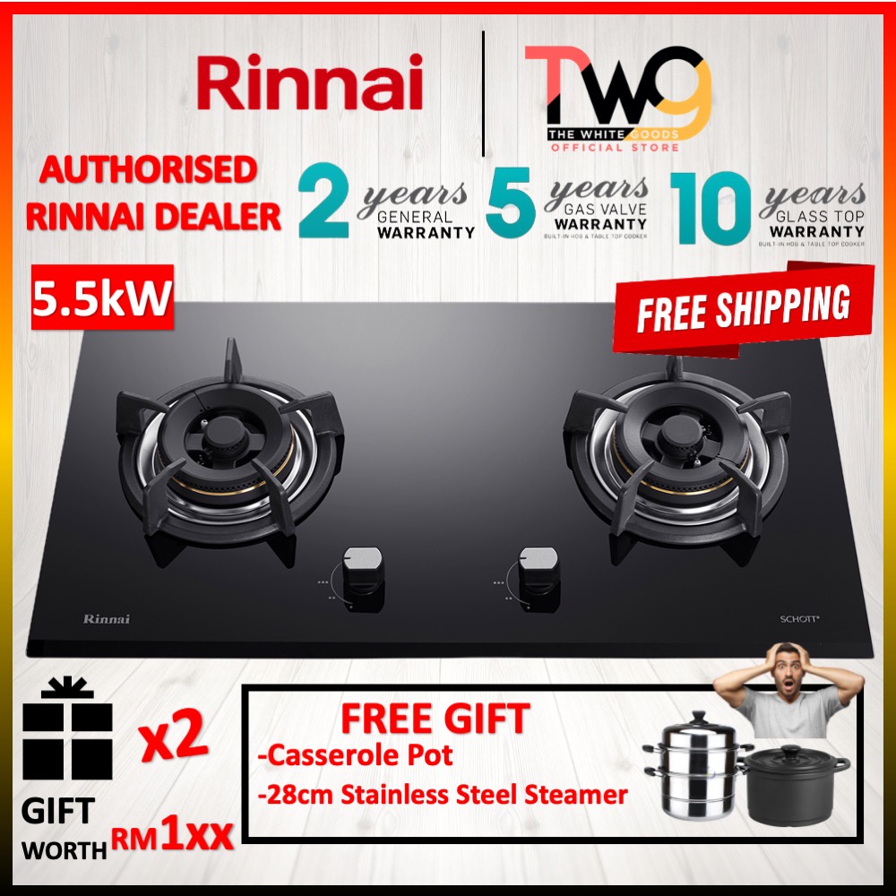 Ready Stock With 2 T Rinnai Rb 92g 55kw 2 Hyper Burner Gas Hob With Flexible Cut Out And 