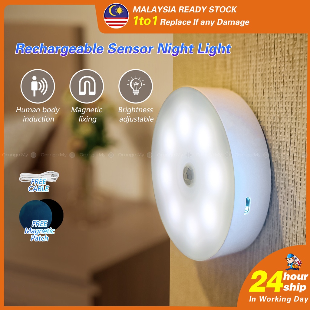 Motion Sensor night light lamp USB Rechargeable lampu led for Cabinet ...