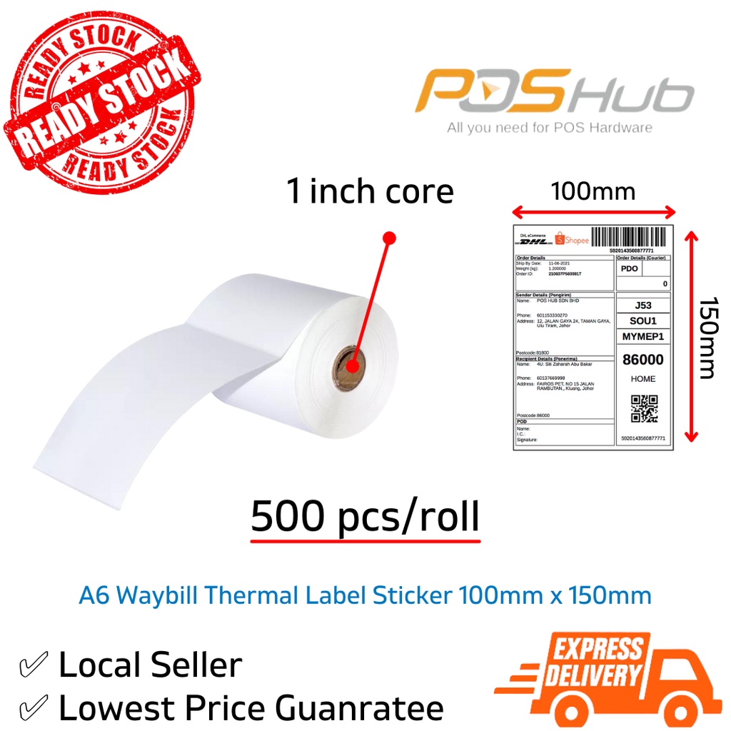 A6 Thermal Label Sticker Shipping Label Waybill AWB Consignment Note 1 ...