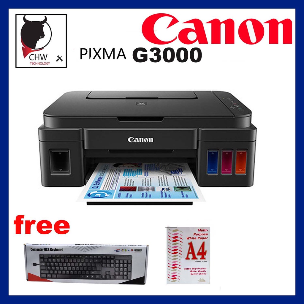 Canon Pixma G3000 All In One Ink Tank Wireless Printer Print Scan Copy Wifi Free Keyboard 