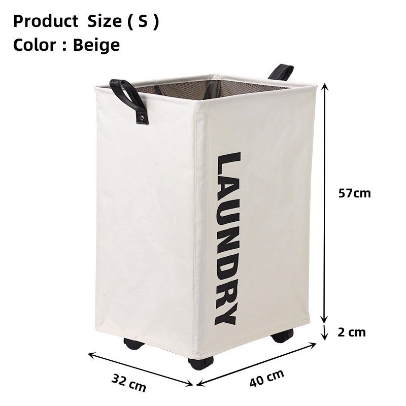 COLOGO 🥇 Fabric Cotton Folding Laundry Basket with Wheel Rolling Dirty ...