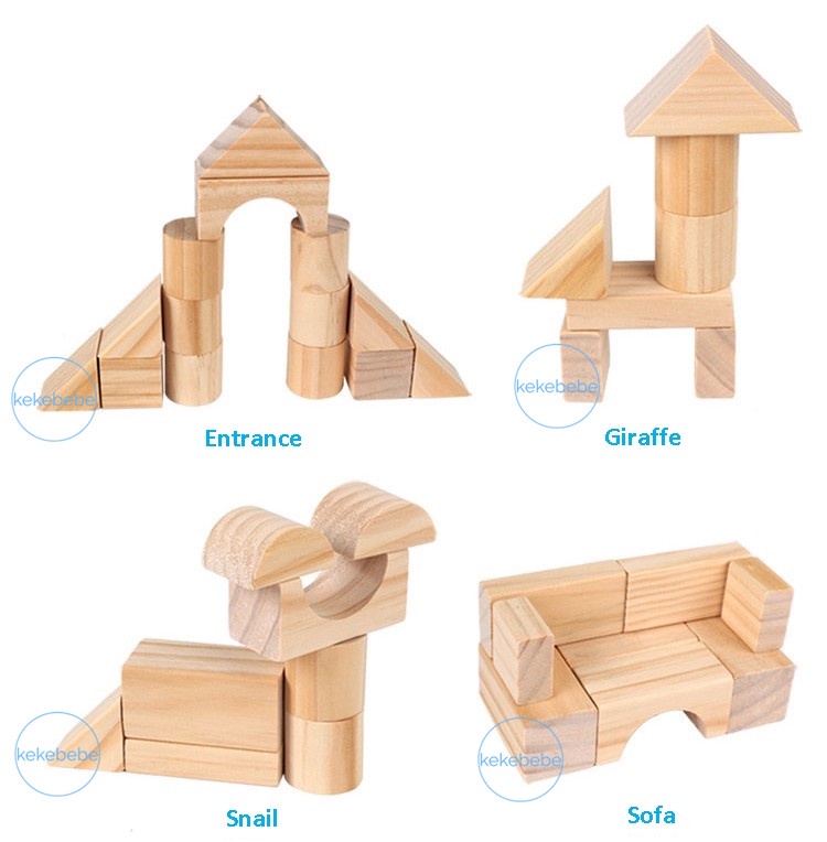 Ohye 100 pcs Wooden Early Education Montessori Toys Wood Blocks Set ...