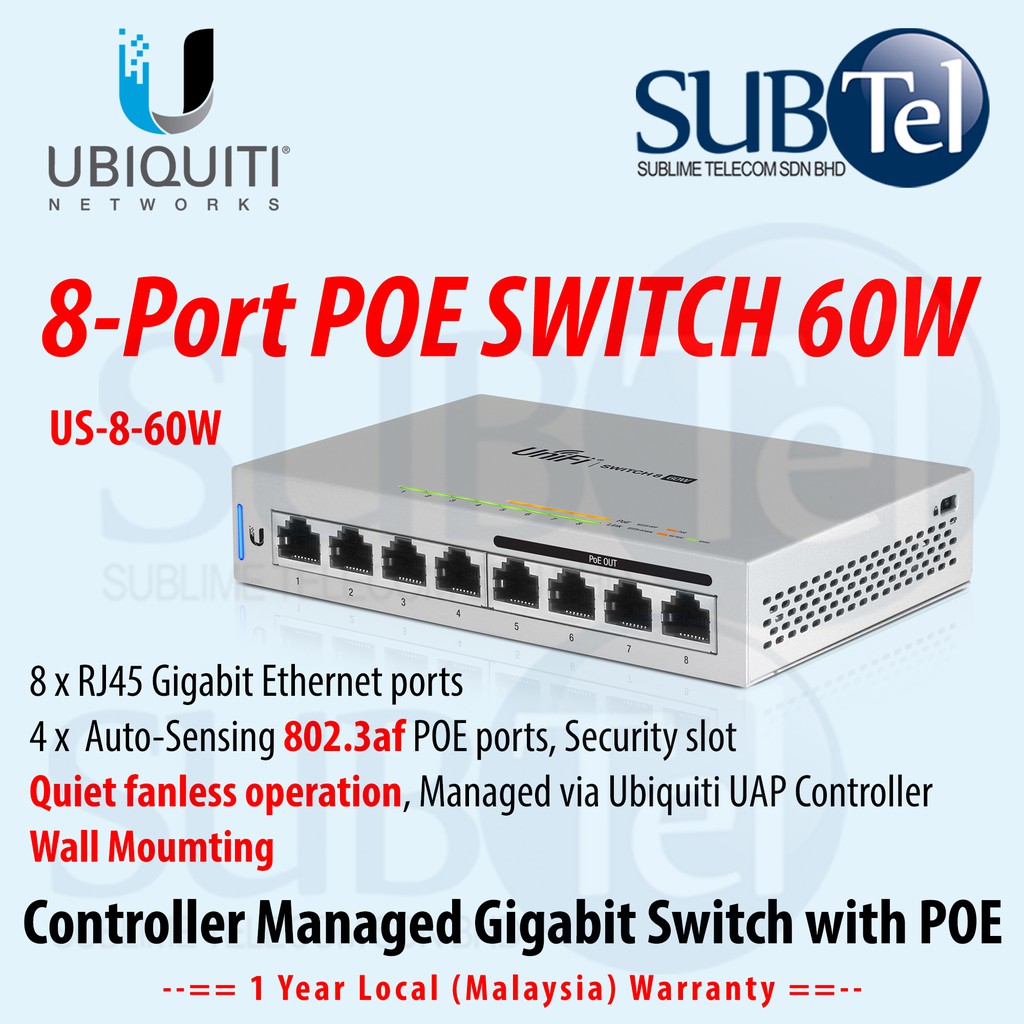 超歓迎 UNIFI Ubiquiti Switch US-8-60W 8P Networks Ubiquiti US-8-60W Gigabit  UniFi PoE 8-Port Gigabit PoE Compliant Managed Switc