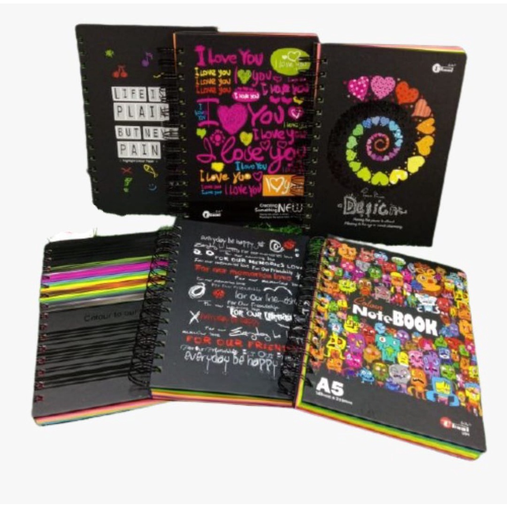Notebook Colourful Paper A5 Fancy Note Book Collection Ring Book Hard ...