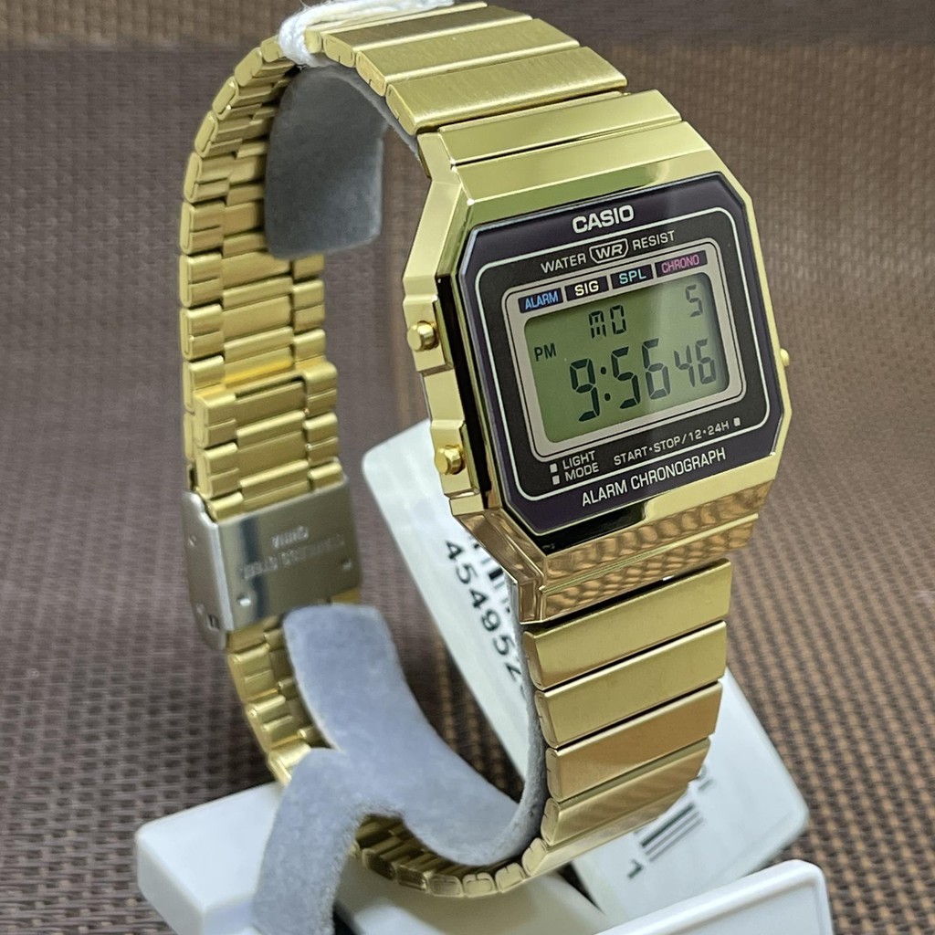 Casio Digital Gold Ion Plated Stainless Steel Band Watch A700WG-9A