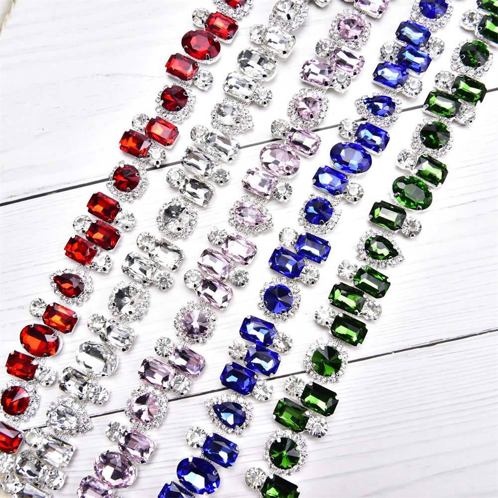 50cm/100cm 2.2cm width Crystal Rhinestone Glass Chain Colorful Trim DIY ...