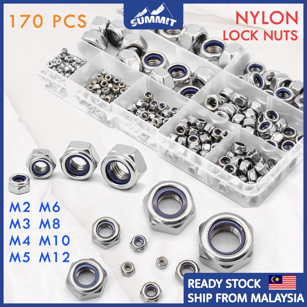  Summit Hardware 170PCS 304 Stainless Steel Nylon Lock Nuts M2 M3 M4 M5 