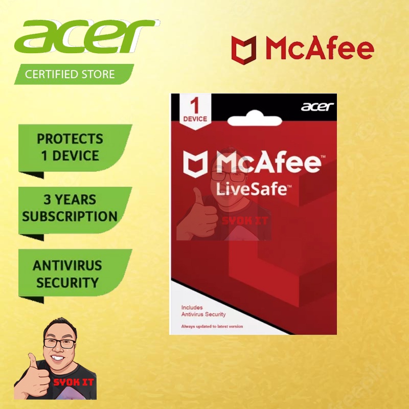 McAfee LiveSafe Antivirus 3 Years (1 User Only) PC / Laptop/ Tablet ...