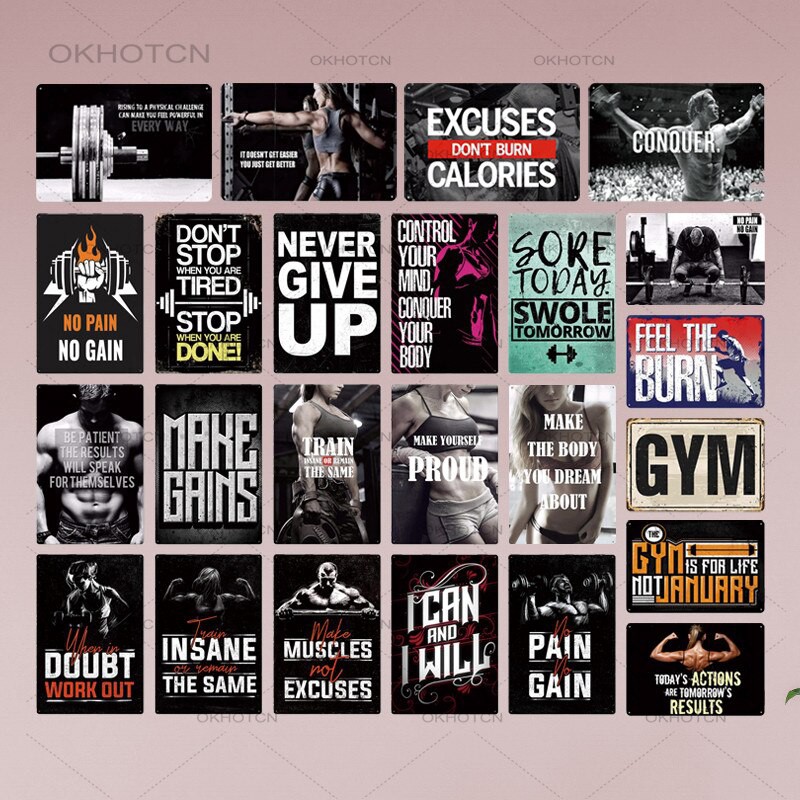 2021 Gym Sign Metal Poster Plaque Metal Work Out Wall Decor for Man ...