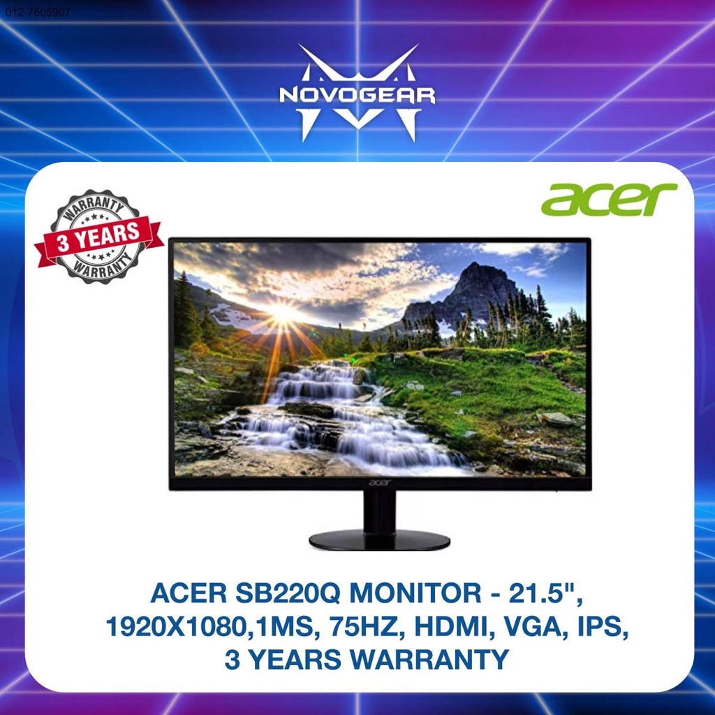 ACER SB220Q MONITOR 21.5", 1920X1080,1MS, 75HZ, HDMI, VGA, IPS, 3