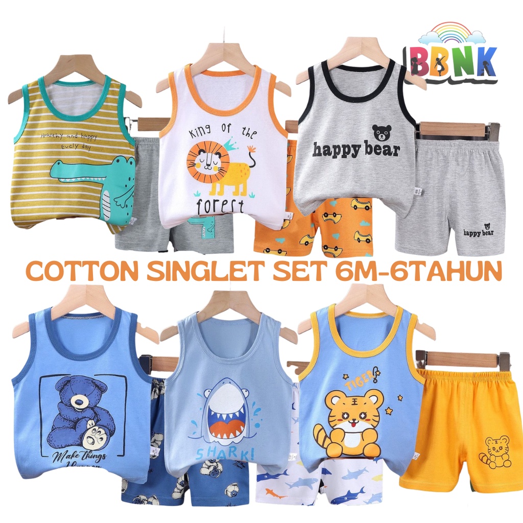 BBKid 🦄️ 6Mto6Y Kid Cotton Singlet Set Baju Set Shirt Pants Set NN001 ...