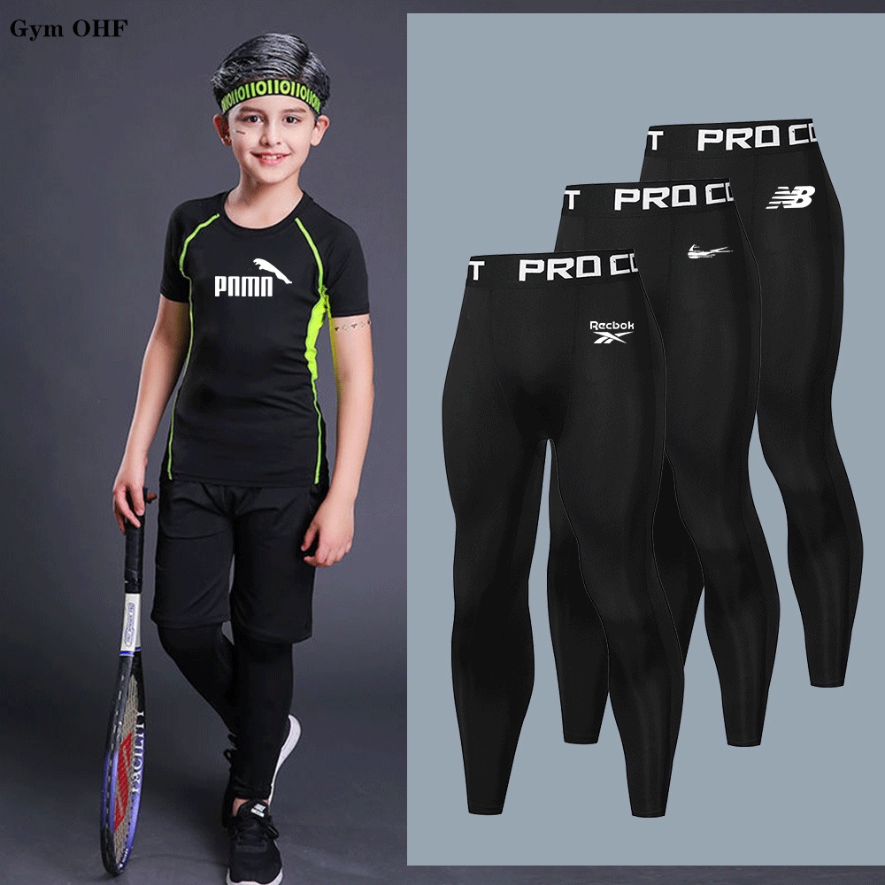 Boy s Sweatpants Black Compression Quick Dry Fitness Sport Leggings Training Tights Gym Running Pants Kids Shopee Malaysia