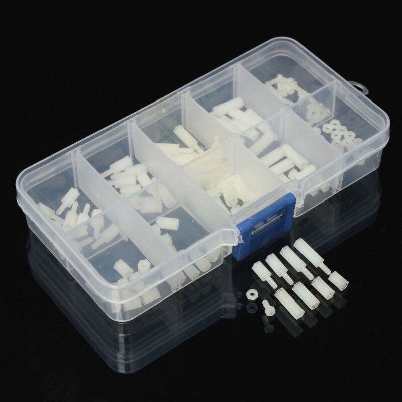 M2 Nylon White Hex Spacers Screw Nut Male Female Screw Assortment Kit ...