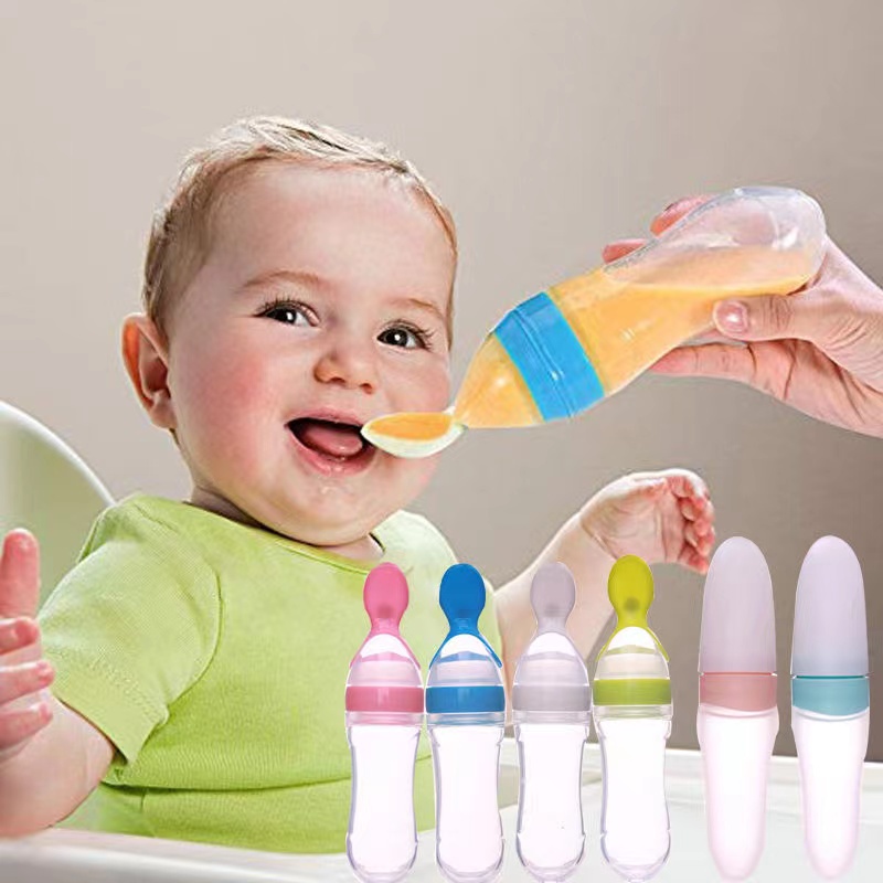 Baby Feeding Bottle Food drug Feeder soft silicon medecine feeding bottle with spoon squeeze