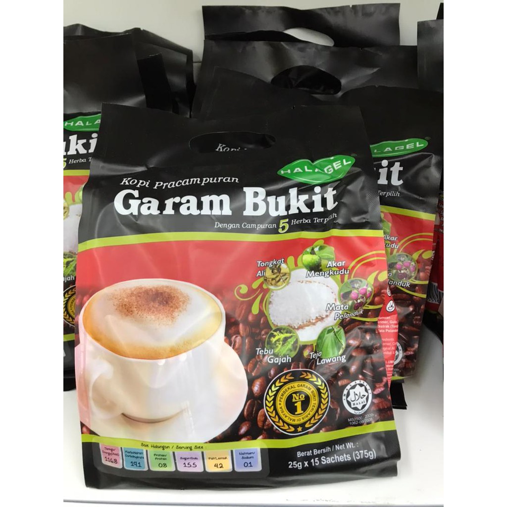 Halagel Kopi Campuran Garam Bukit MIXED WITH 5 HERBS ( 15 sachet