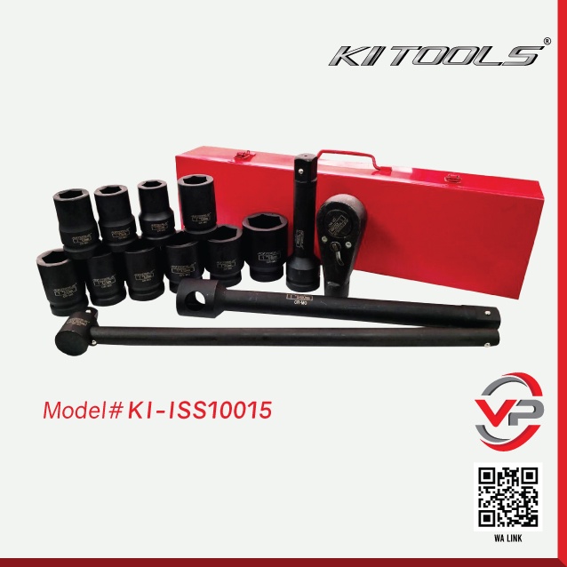 KI TOOLS 1” DR. IMPACT SOCKET SET C/W ACC【15 PCS / 22-46mm】– METAL CASE ...