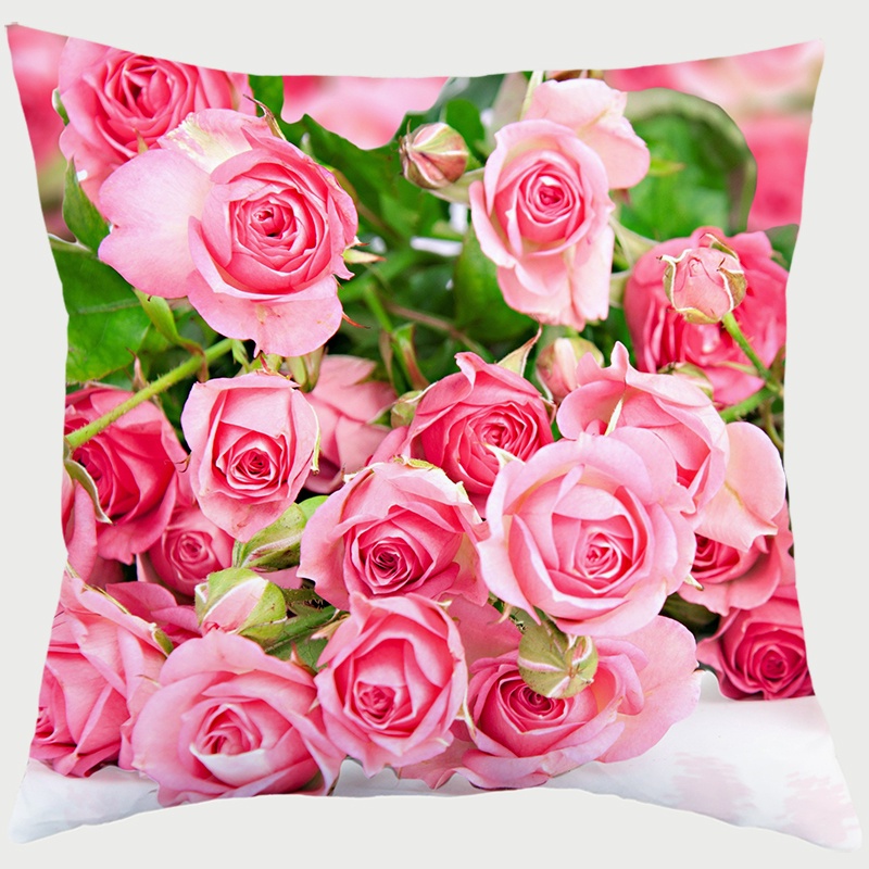 Sofa Cushion Pillow Cover Romantic Valentine Day Heart Red Rose Flower