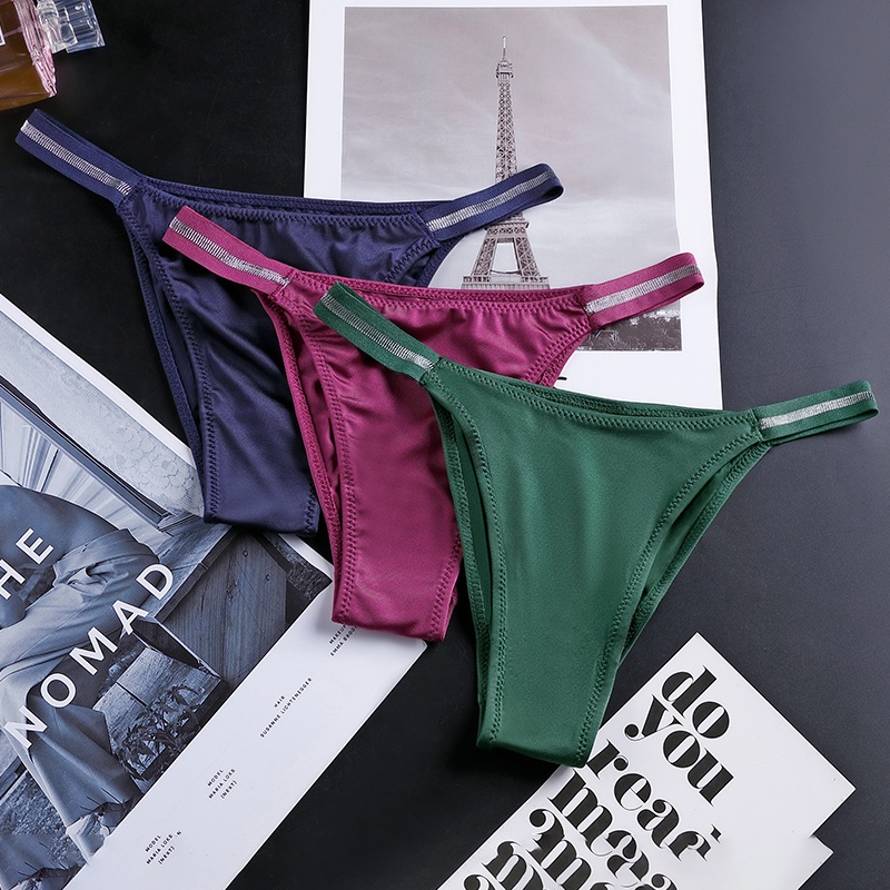 Women Seamless Briefs Striped Waistband Panties Low Waist Brazilian ...