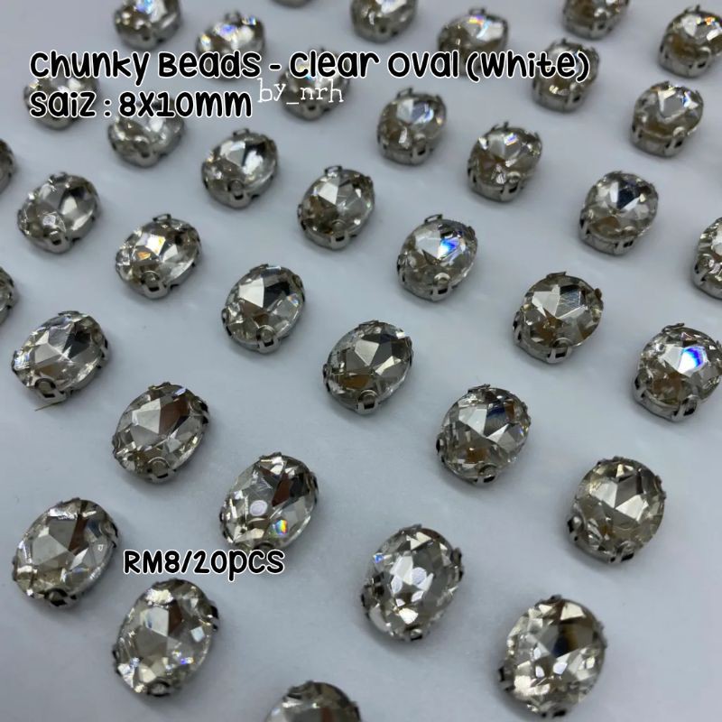 Crystal Rhinestone Chunky Beads Clear Oval (White) | Shopee Malaysia