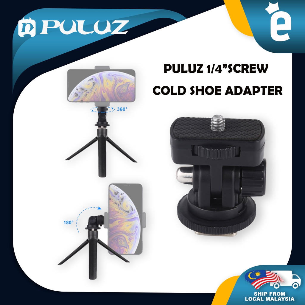 Puluz 1/4 Inch Screw Thread Cold Shoe Tripod Mount Adapter Vlog Live ...