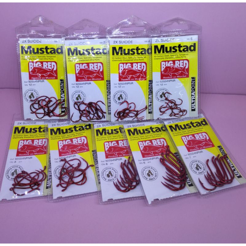 thumbnail image 2 of Mustad 92554NPNR 7/0 Big Red Suicide Bait Snapper Hooks – 5 Pack With Bonus Mustad Patch 2 of 6