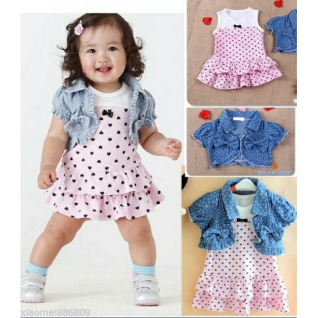 READY STOCK BABY GIRLS SUMMER DRESS SHIRT KIDS CLOTHES SET DENIM WAISTCOAT Shopee Malaysia
