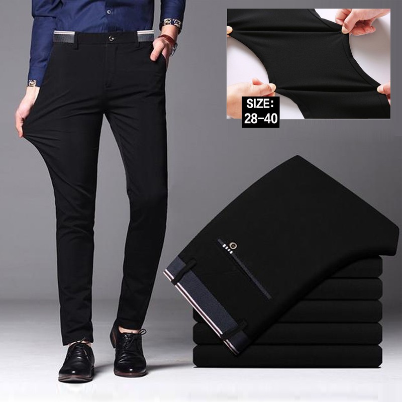 Men Formal Pants M-8XL Slim Fit Thin Office Stretchable Flexible elastic  Black Long Trousers Seluar Slack Lelaki Man Casual Business korean Pant  Plus