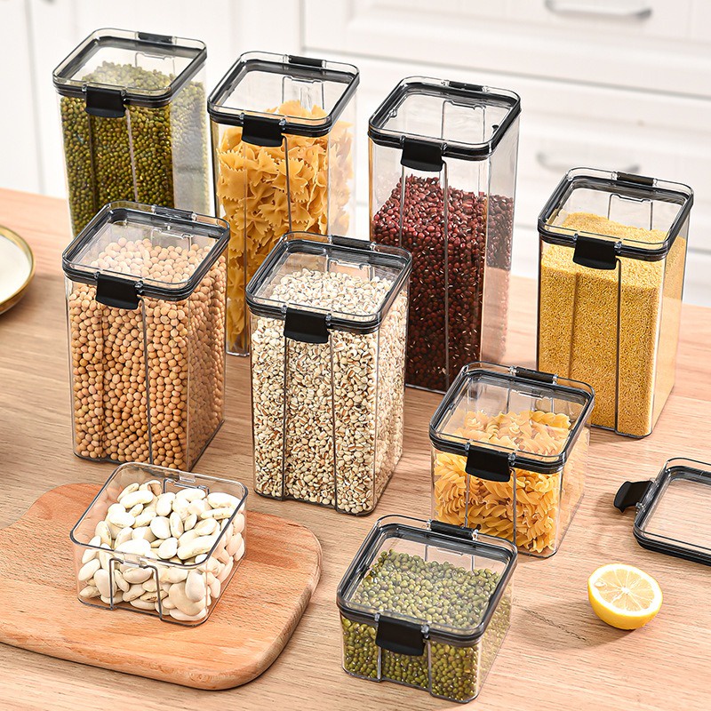 Food Storage Box Stackable Kitchen Sealed Jar Plastic Sealed Cans  Transparent Multigrain Dried Fruit Kitchen Storage Con