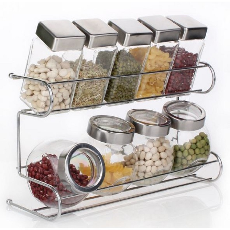 10pcs 2 Layer Glass Spice Rack with Seasoning Cans and Bottles | Shopee ...