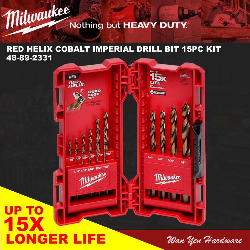 MILWAUKEE 15PCS RED HELIX COBALT IMPERIAL DRILL BIT SET 48-89-2331 Shopee  Malaysia
