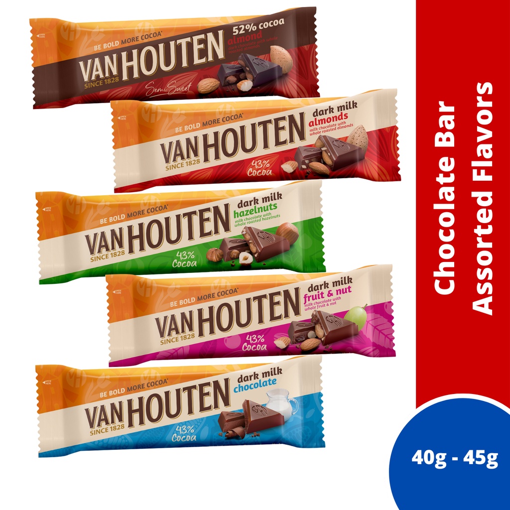 Van Houten Dark Milk Chocolate Bar Assorted Flavors (40g - 45g) (1