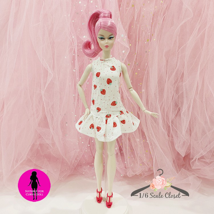 Barbie Doll Clothes Barbie Doll Dress White Strawberry Pattern Dress