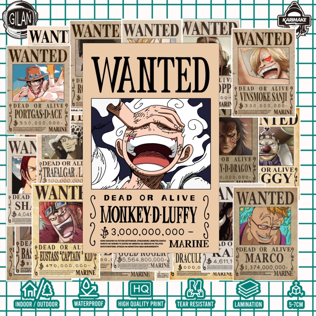 KARIMAKE Sticker Pack ONE PIECE WANTED BOUNTY KARIMAKE Laptop Sticker ...