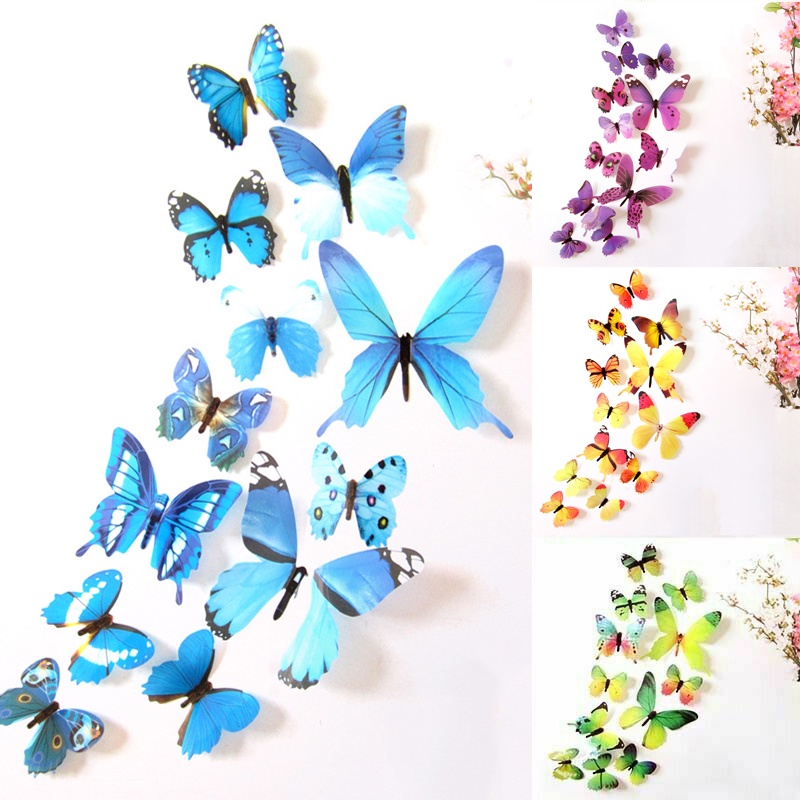 12pcs PVC 3D Butterfly Design Decal Art Wall Stickers Room Decorations ...