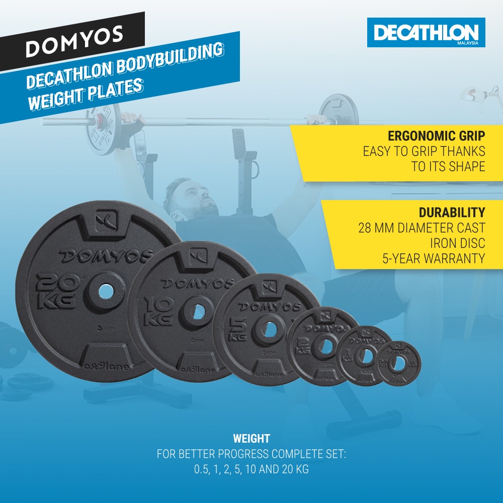 Decathlon Gym Cast Iron Weight Plate Disc 10kg 20kg Domyos