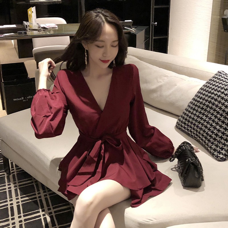 Women Long sleeve High Slim waist Solid Dress | Shopee Malaysia