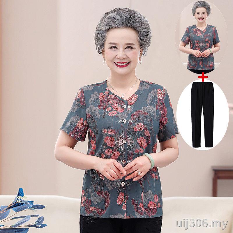 Grandma blouse shirt women- short sleeved elderly clothes 60-70