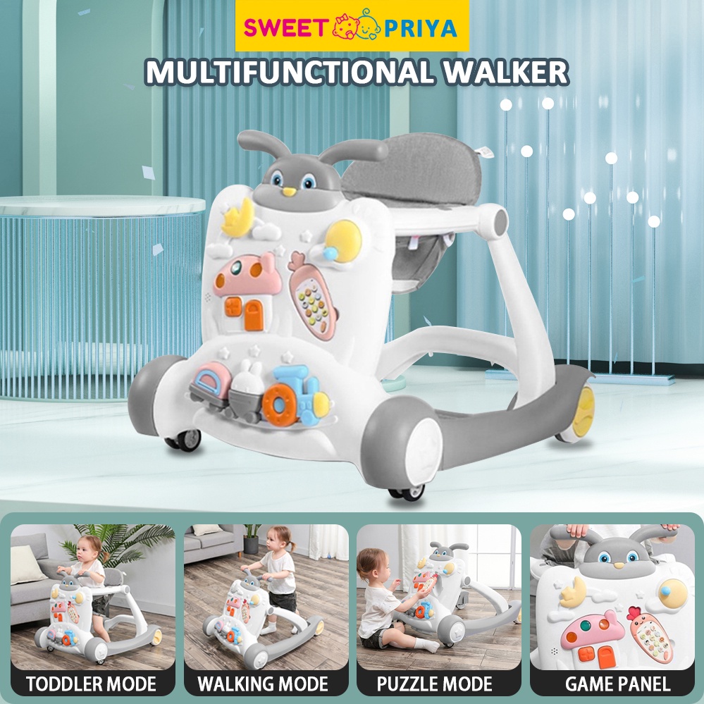 3 in 1 Baby Walker Music & Toy AntiRollover Push Walker Early Learning