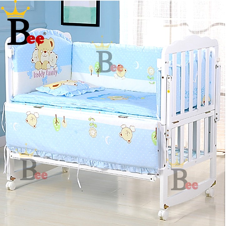 (FB) READY STOCK 5 IN 1 Baby Cradle Cotton Bedding Crib Bumper Cot