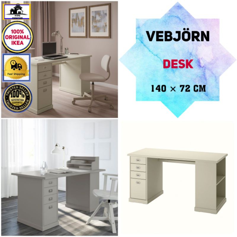 Ikea Meja pejabat VEBJÖRN Desk Beige (140 × 72 cm) | Shopee Malaysia