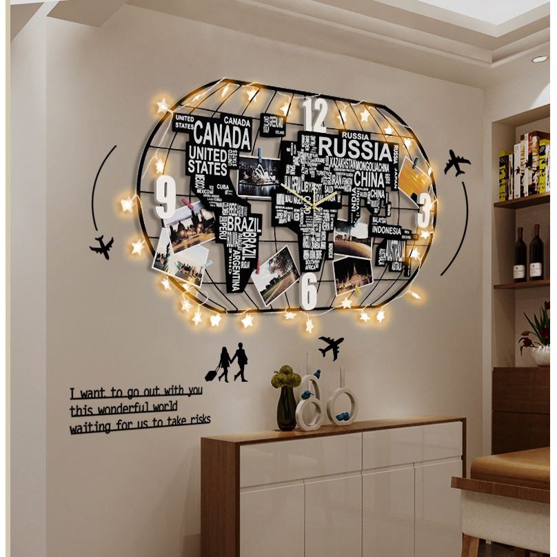 Creative world map clock in northern Europe——Wall clock living room ...
