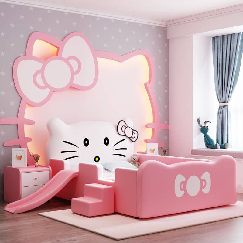[PRE ORDER] Kids Bed Hello Kitty With Slide Children's Bed Solid Wood